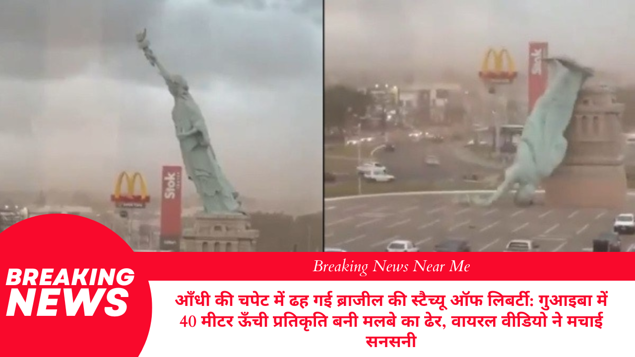 आँधी की चपेट में ढह गई ब्राजील की स्टैच्यू ऑफ लिबर्टी: गुआइबा में 40 मीटर ऊँची प्रतिकृति बनी मलबे का ढेर, वायरल वीडियो ने मचाई सनसनी